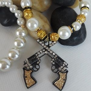 Handcrafted Pearls with Pistols Charm Bracelet!